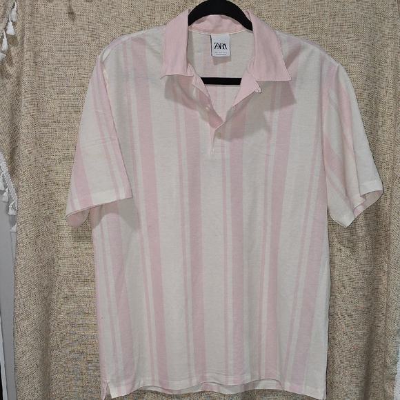 Zara Other - Zara Men's Polo with Soft Pink Stripes